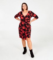 Blue Vanilla Curves Red Floral Ruched Wrap Dress
